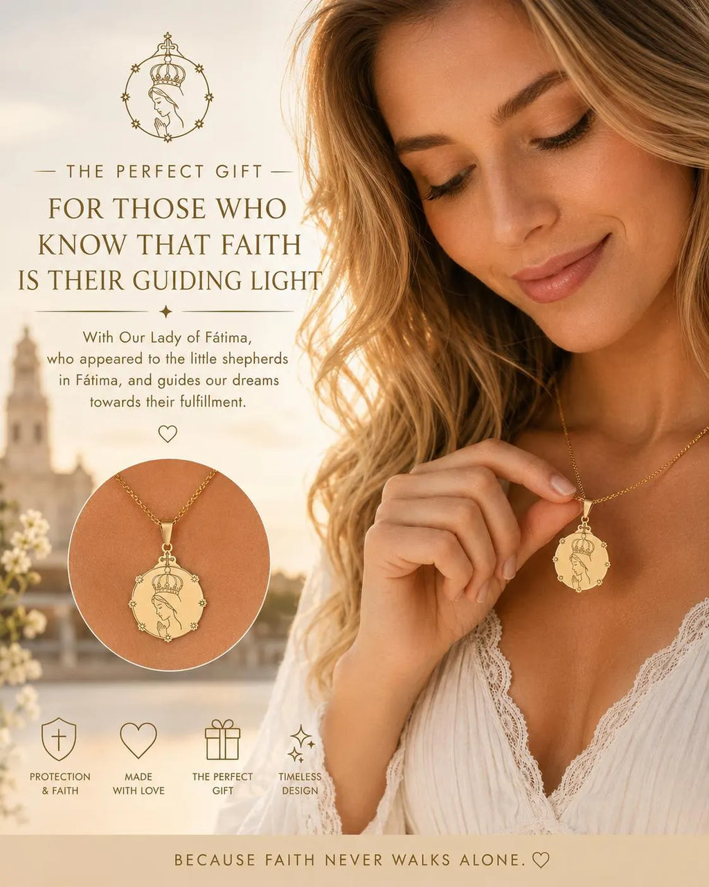 Our Lady of Fatima Engraved Necklace